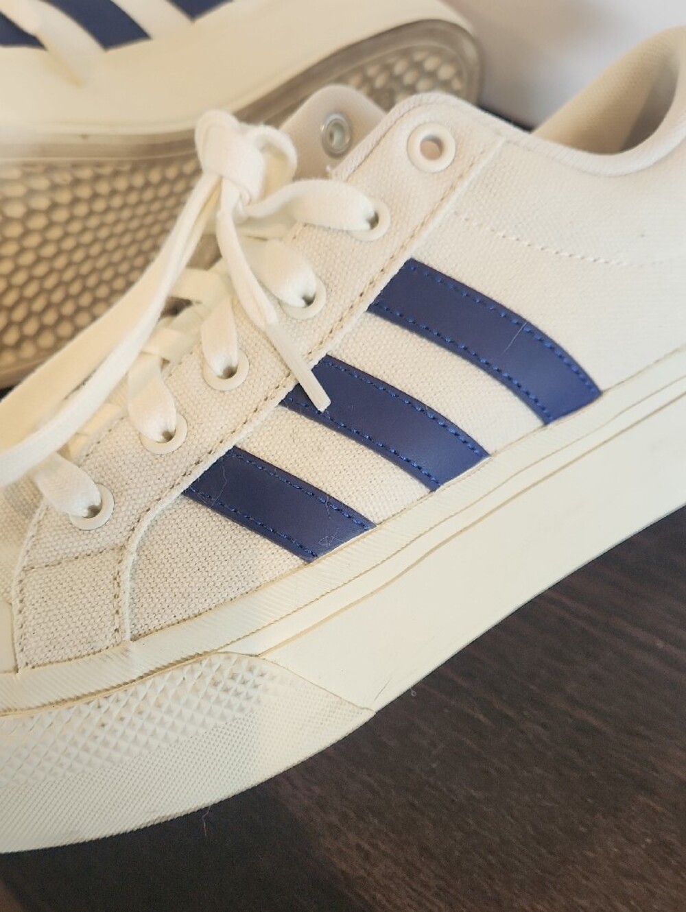 adidas Cream Platform Sneakers with Navy Three Stripes - Picture 6 of 9